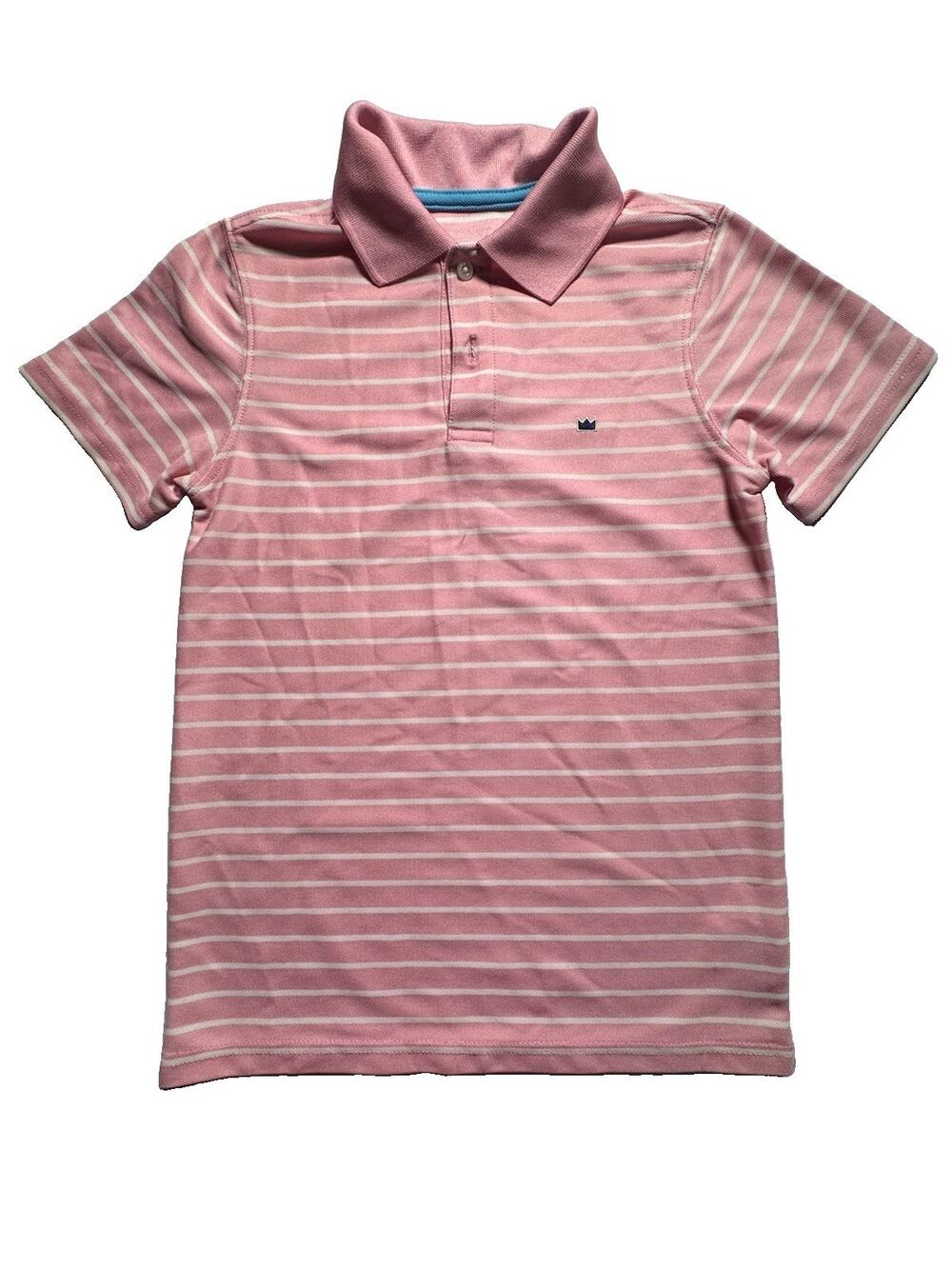 Crown & Ivy Kids Boys S Pink White Striped Polo Shirt Short Sleeve